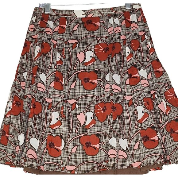 Loft A Line Skirt Brown with Floral Print Cotton Size 6 - Picture 2 of 8